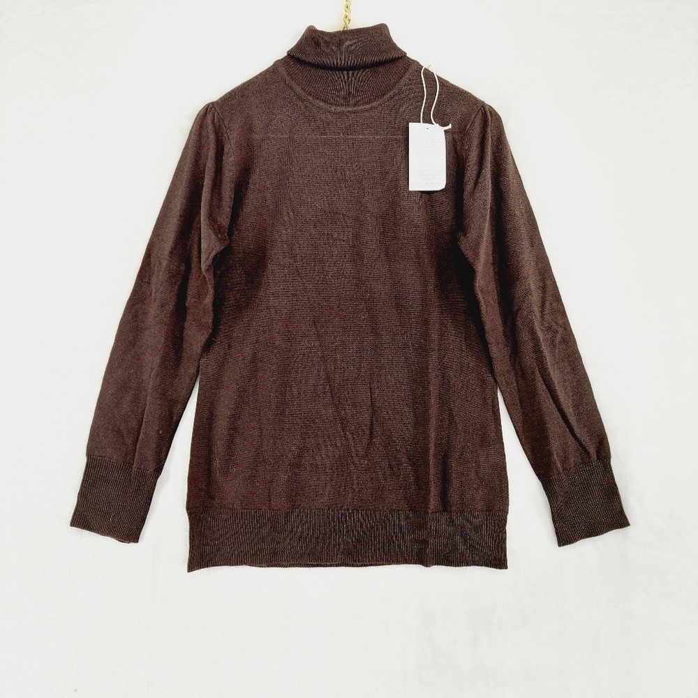 NEW La Redoute Brown Knit Wool Blend Turtleneck Sweater P6016